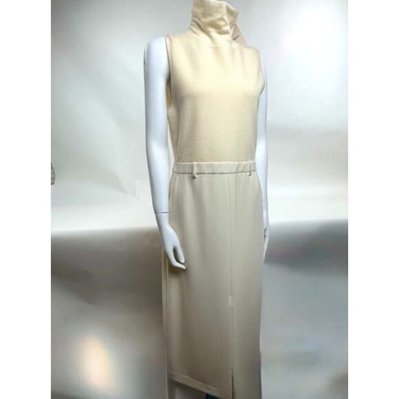 Theory NWT’s Size 10 Cream Sleeveless Turtleneck Dress. Crepe skirt and cashmere - Picture 1 of 10